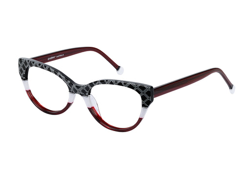 Eyecraft Agatha women's black white red glass frames